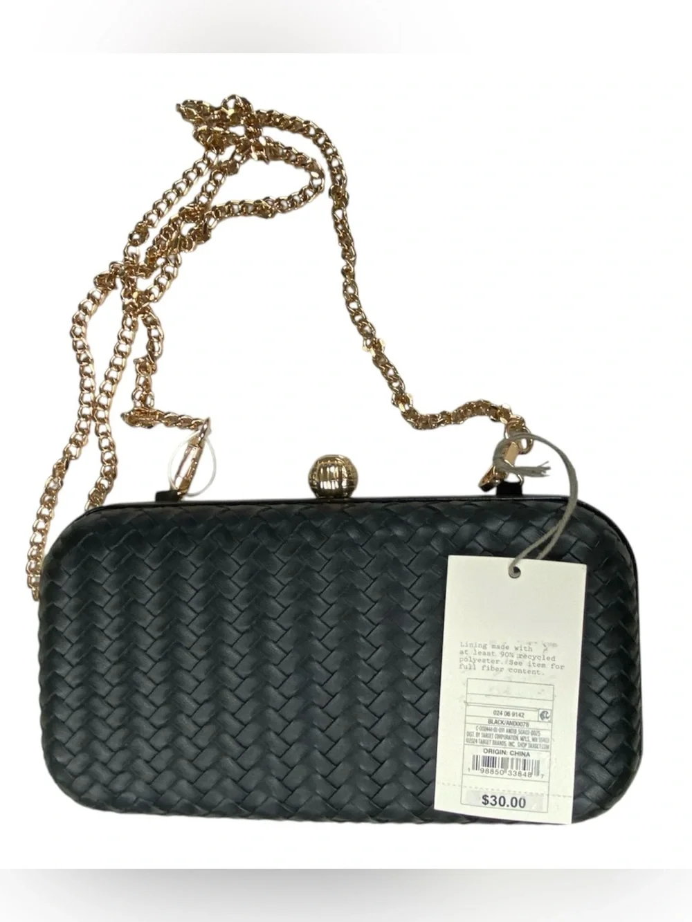 A New Day Black Woven Clutch Crossbody Bag Gold Chain Evening Purse Wedding